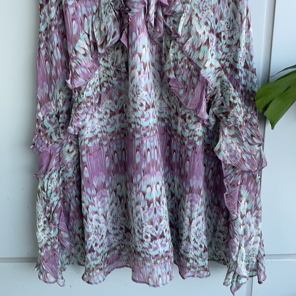 SUNDANCE lavender purple blue 100% silk Flight of Fancy tiered ruffle dress - Picture 5 of 10